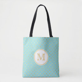 Elegant Aqua och Guld Polka dots med monogram Tygkasse