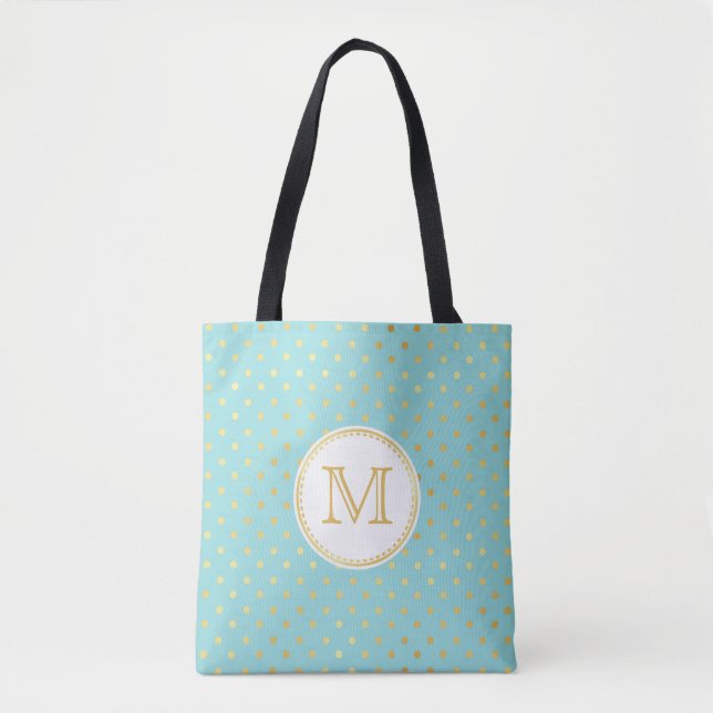 Elegant Aqua och Guld Polka dots med monogram Tygkasse (Framsida)
