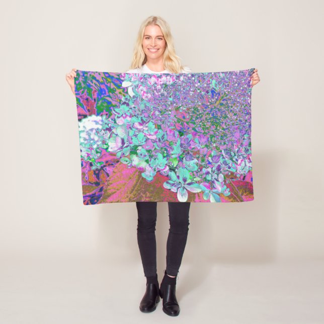 Elegant Aqua och Lila Limelight Hydrangea Detail Fleecefilt (På plats)