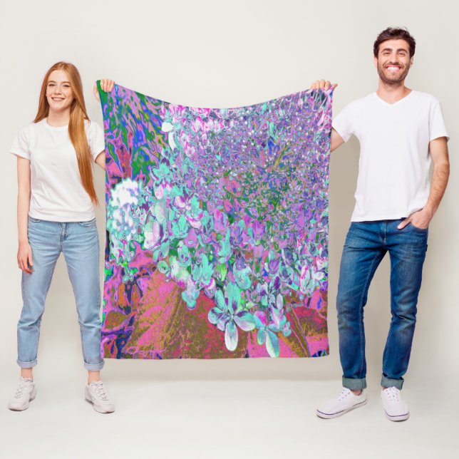 Elegant Aqua och Lila Limelight Hydrangea Detail Fleecefilt (På plats)