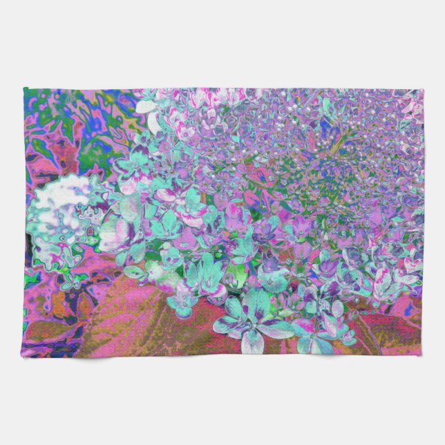 Elegant Aqua och Lila Limelight Hydrangea Detail Kökshandduk (Horisontell)