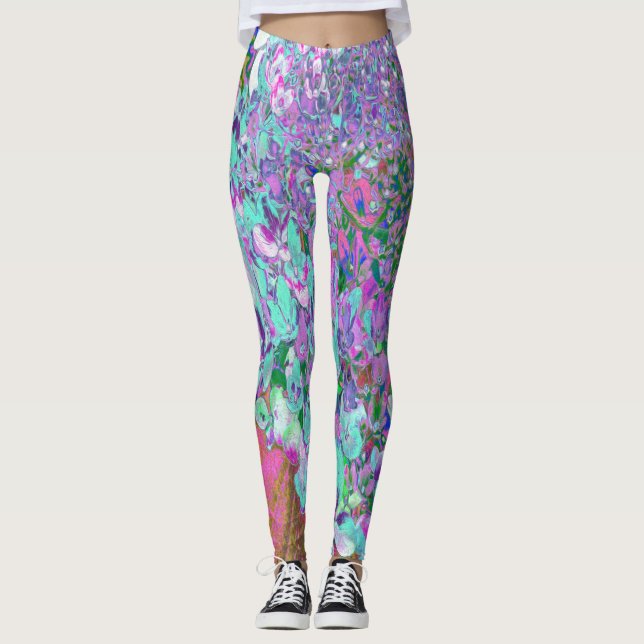 Elegant Aqua och Lila Limelight Hydrangea Detail Leggings (Framsida)