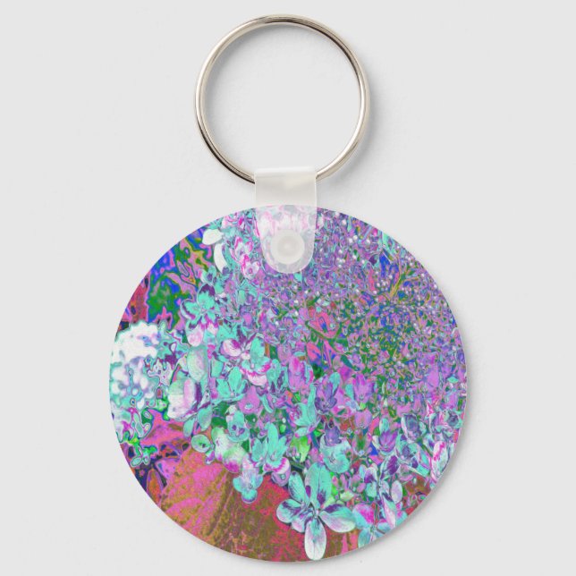 Elegant Aqua och Lila Limelight Hydrangea Detail Nyckelring (Framsida)