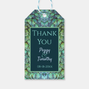Elegant Aqua Peacock Feathers Wedding Favor Gift T Presentetikett