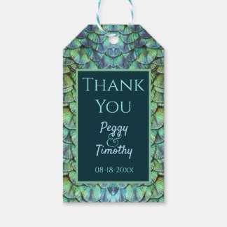 Elegant Aqua Peacock Feathers Wedding Favor Gift T Presentetikett