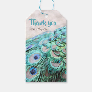 Elegant Aqua Peacock Feathers Wedding Favor Presentetikett