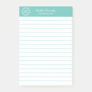 Elegant Aqua Professionell Monogram Business Post-it Block