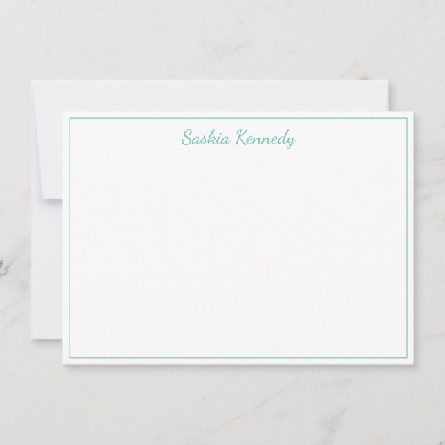Elegant Aqua Script Gräns Personlig Anteckningskort (Framsida)