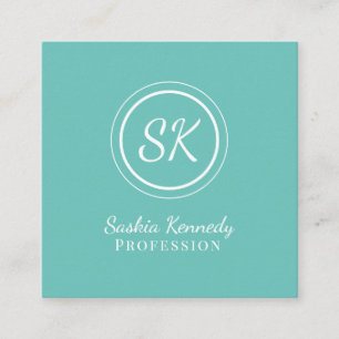 Elegant Aqua Script Professionell Monogram Fyrkantigt Visitkort