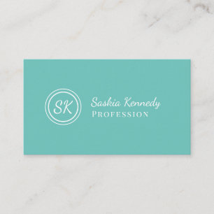 Elegant Aqua Script Professionell Monogram Visitkort