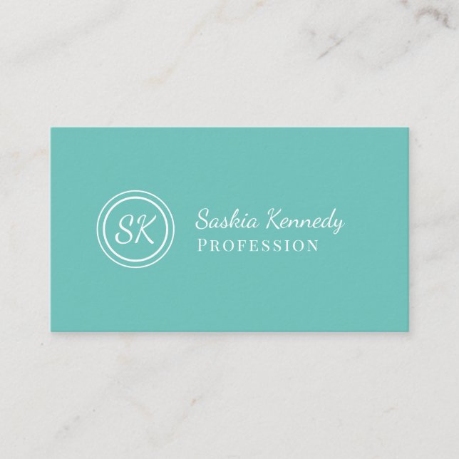 Elegant Aqua Script Professionell Monogram Visitkort (Framsida)