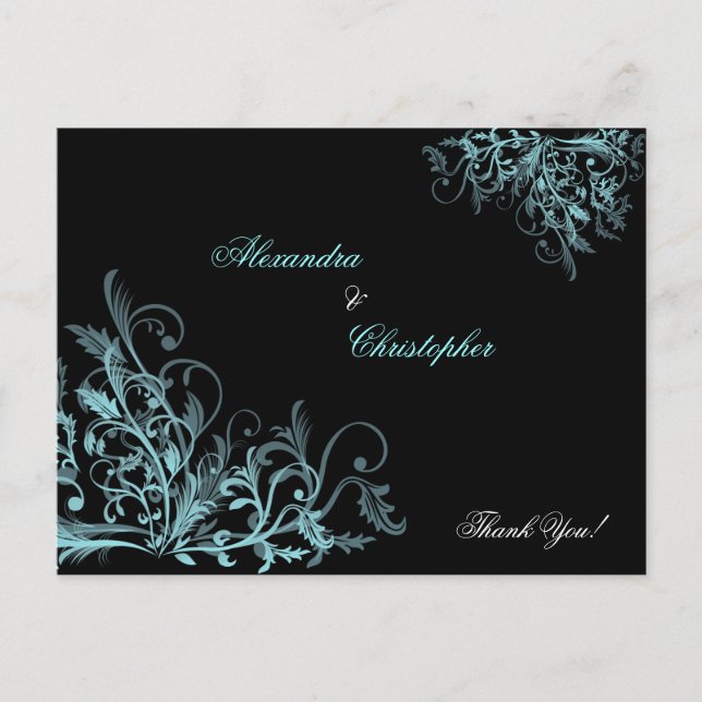 Elegant Aqua Swirls Tack Vykort (Framsida)