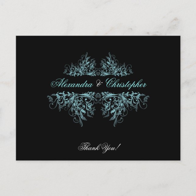 Elegant Aqua Swirls Tack Vykort (Framsida)
