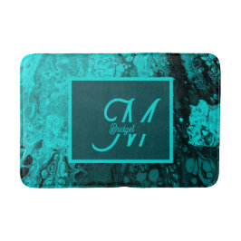 Elegant Aqua Teal fet skript Monogram Badrumsmatta