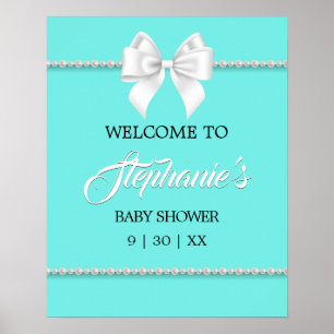 Elegant Aqua Teal Tiffany Baby Shower Välkomstteck Poster