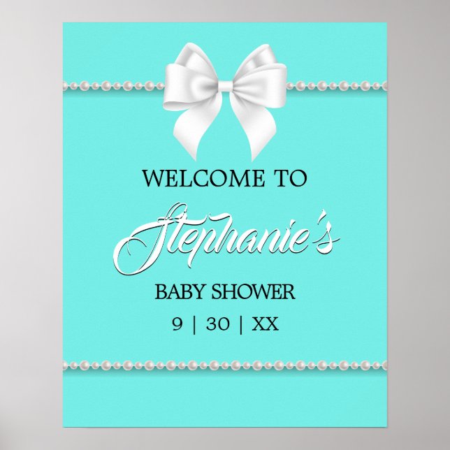 Elegant Aqua Teal Tiffany Baby Shower Välkomstteck Poster (Framsidan)