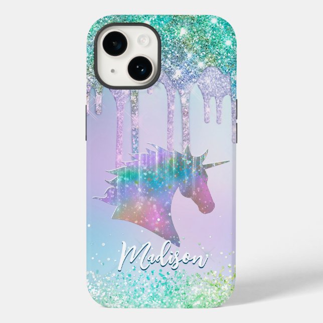 Elegant aqua Unicorn Glitter Drives monogram (Baksida)