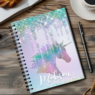 Elegant aqua Unicorn Glitter Drives monogram Anteckningsbok