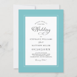 Elegant Aqua & White Bröllop Chic Calligraphy Inbjudningar