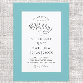 Elegant Aqua & White Bröllop Modern Calligraphy Inbjudningar