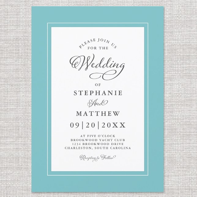 Elegant Aqua & White Bröllop Modern Calligraphy Inbjudningar (Skapare uppladdad)