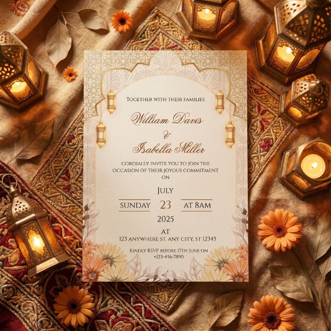 Elegant Arabic Lantern Floral Wedding Invitation Inbjudningar (Skapare uppladdad)