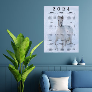 Elegant arabisk vit häst i snö 2024 Kalender Poster