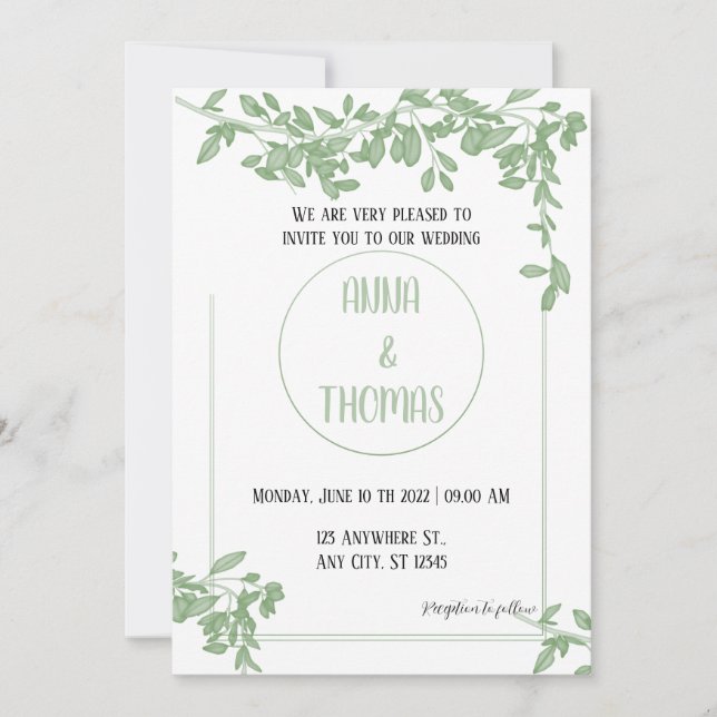 Elegant ArborealGrey löv bröllopsinbjudan Inbjudningar (Framsida)