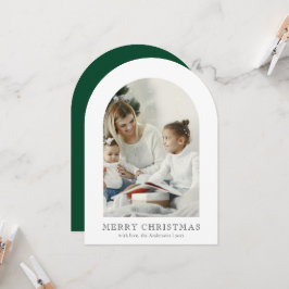 Elegant Arch 1 Photo Green Christmas Holiday Card Inbjudningar