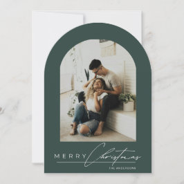 Elegant Arch 1 Photo Green Christmas Holiday Card Inbjudningar