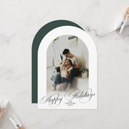 Elegant Arch 1 Photo Green Christmas Holiday Card Inbjudningar