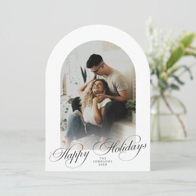 Elegant Arch 1 Photo Merry Christmas Holiday Card Inbjudningar (Stående Fram)