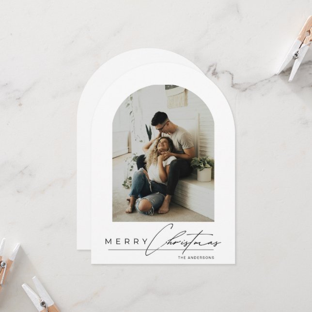 Elegant Arch 1 Photo Merry Christmas Holiday Card Inbjudningar (Fram/Back In Situ)