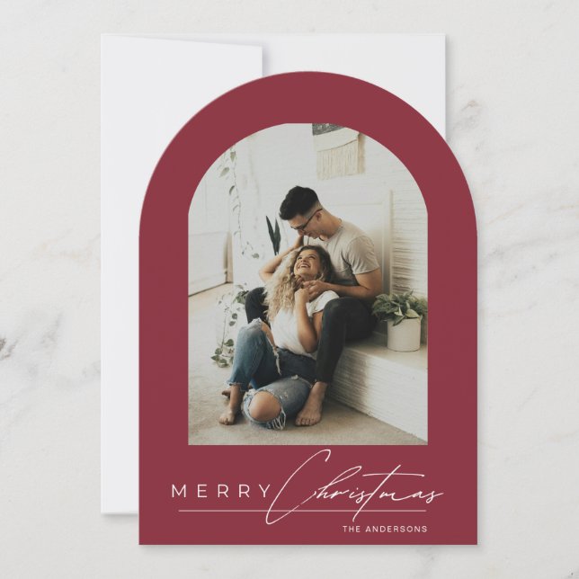 Elegant Arch 1 Photo Red Christmas Holiday Card Inbjudningar (Framsida)