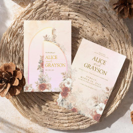 Elegant Arch Boho Floral Pink Modern Wedding  Inbjudningar