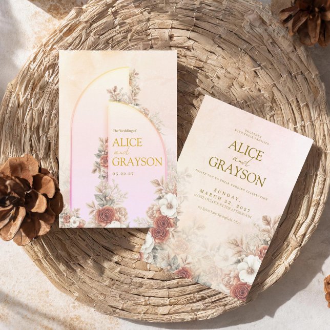 Elegant Arch Boho Floral Pink Modern Wedding  Inbjudningar (Skapare uppladdad)