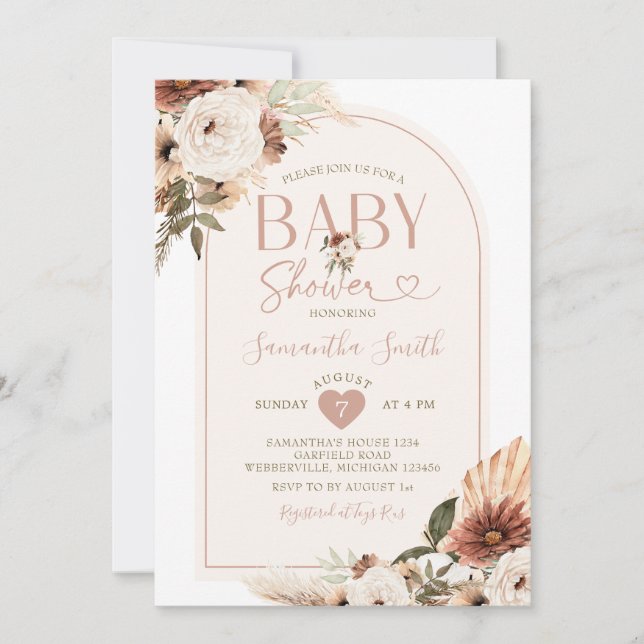 Elegant Arch Boho White Blommigt Baby Shower Inbjudningar (Framsida)