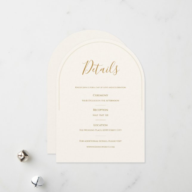 Elegant Arch Bröllopsdetaljkort | Minimal Ivory Julkort (Fram/Back In Situ)