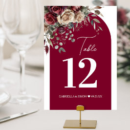 Elegant Arch Burgundy & Cream Ro Bröllop Bordsnummer
