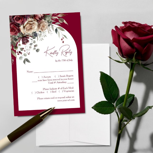 Elegant Arch Burgundy & Cream Ro Bröllop OSA Kort (Skapare uppladdad)