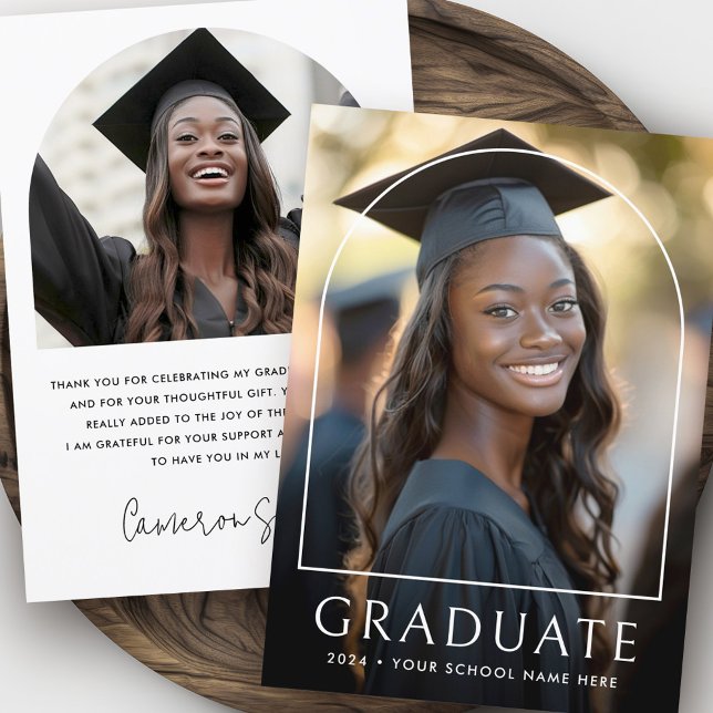 Elegant Arch Classic studenten-foto student Tack Kort (Elegant arch classic graduation photo graduate thank you card)