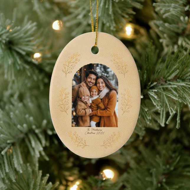 Elegant Arch Family Photo and Leaves Christmas Julgransprydnad Keramik (Träd)