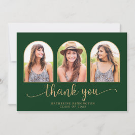 Elegant Arch Forest Grönt Guld 3 Photo Studenten Tack Kort