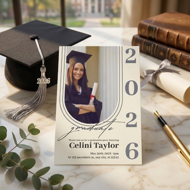 Elegant Arch Foto Examenfest Inbjudan 2026 (Elegant Arch Photo Graduation Party Invitation 2026)