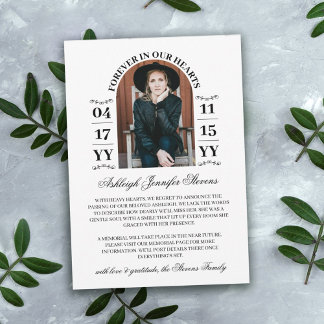 Elegant Arch Foto För evigt i våra hjärtan Död Meddelande
