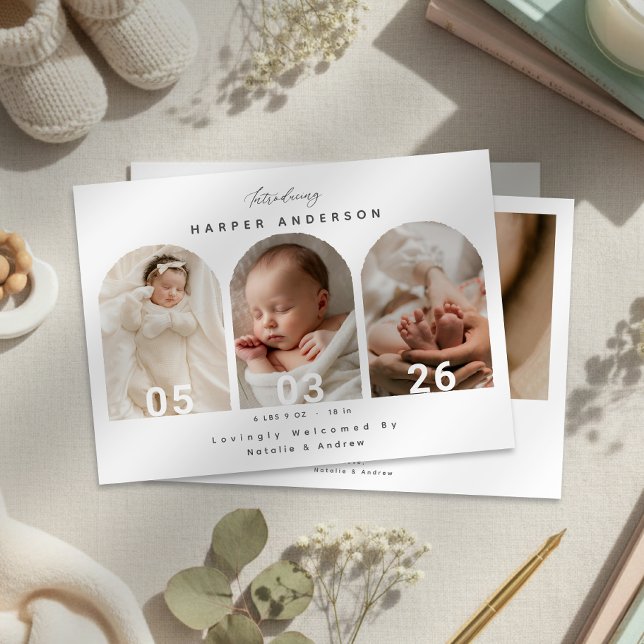 Elegant Arch Foto Nyfödd Bebis Födelseannons (Elegant Arch Photo Newborn Baby Birth Announcement)