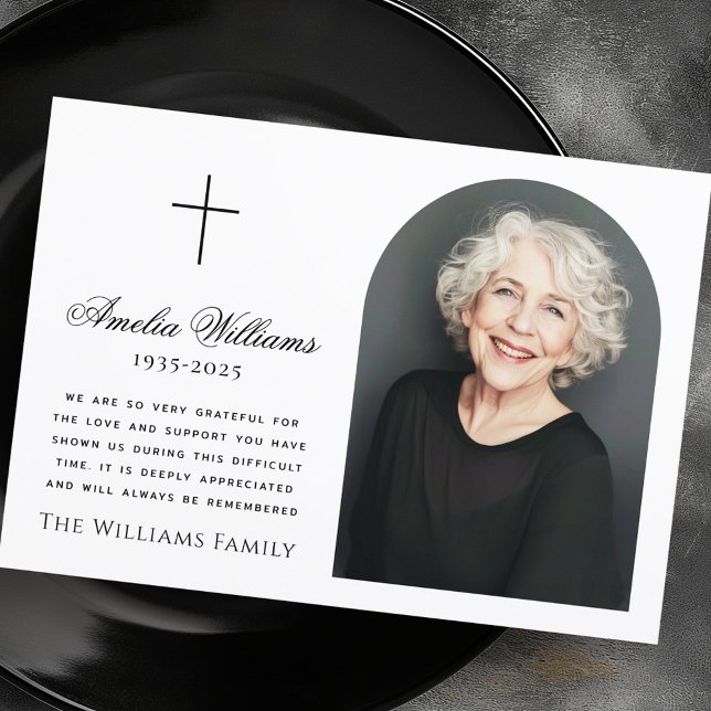 Elegant Arch-fotot kor begravningssympati Tack Kort (Elegant arch photo cross funeral sympathy thank you card)