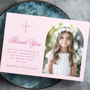 Elegant Arch-fotot kor rosa First Heliga Communion Tack Kort