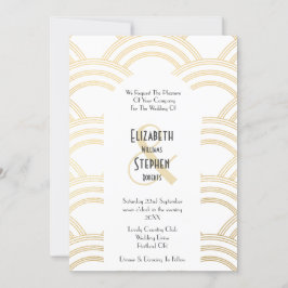 Elegant Arch Gatsby Art Deco 1920-tal Vitt & Guld Inbjudningar