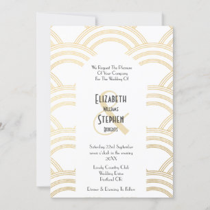 Elegant Arch Gatsby Art Deco 1920's White & Guld Inbjudningar